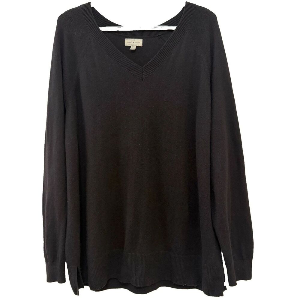 Lucky Brand Ladies' V-Neck Sweater (1722442) Black Size Large Cotton Blend Soft